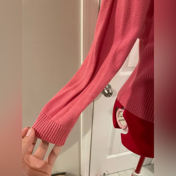 2FOR$30 Y2K Coral Pink Flower Appliqué 3/4 Sleeve Knit Cardigan Sweater - Picture 7 of 11